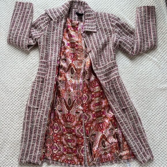 WDNY Pink Grey Tweed Button Trench Jacket Dress Coat Women's Dress Size 8 - Picture 4 of 11
